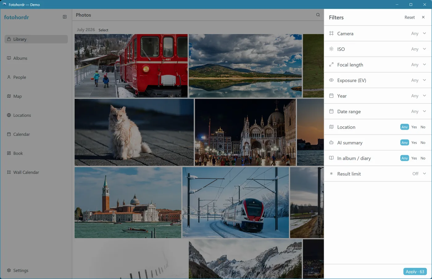 The filter panel narrowing the photo grid