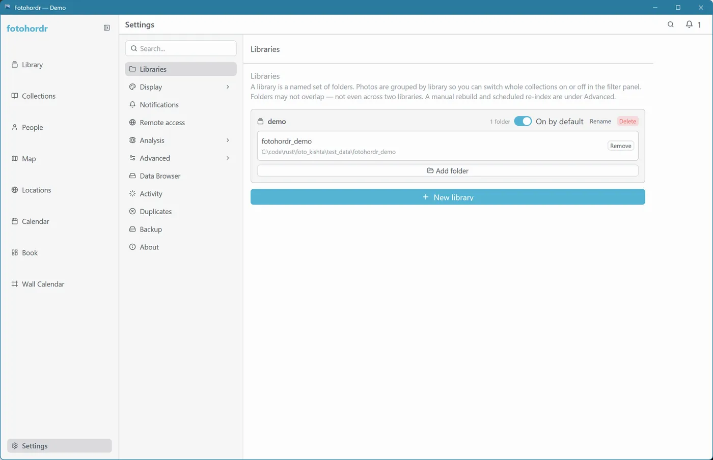The Libraries settings page